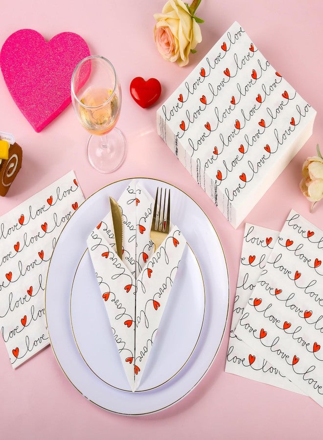 AimFun 100Pcs Love Red Hearts Luncheon Napkins Valentines Paper Hand Towels Line Love Lettering Disposable Party Napkin for Wedding Anniversary Bridal Shower Party Supplies (6.5 x 6.5 inch) - Image 5